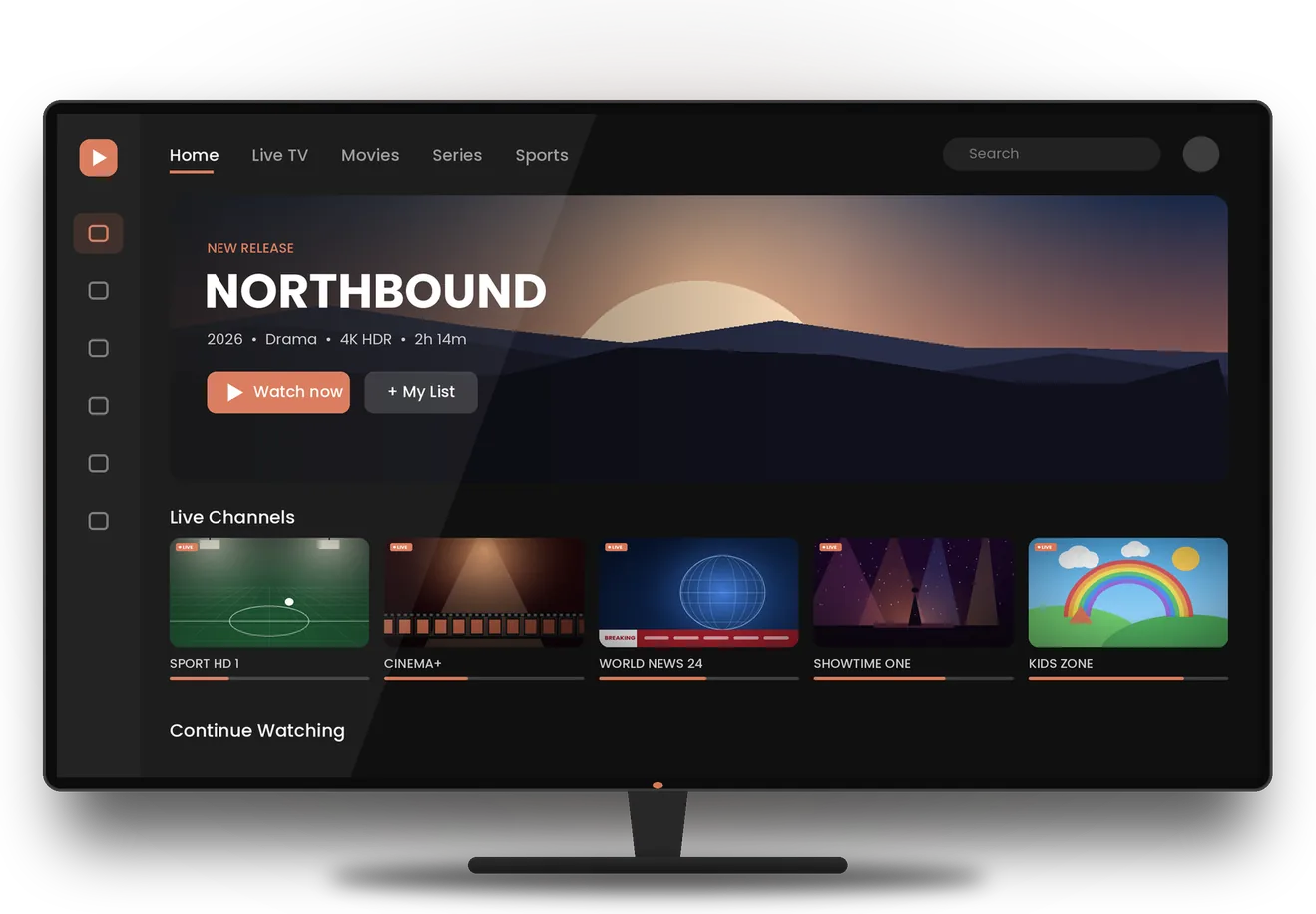 ivoraTV IPTV app on a Smart TV with live channels